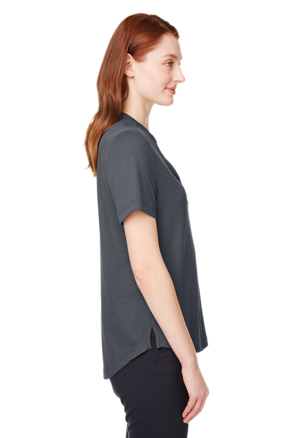 North End NE102W Womens Replay Recycled Moisture Wicking Short Sleeve Polo Shirt Carbon Grey Model Side