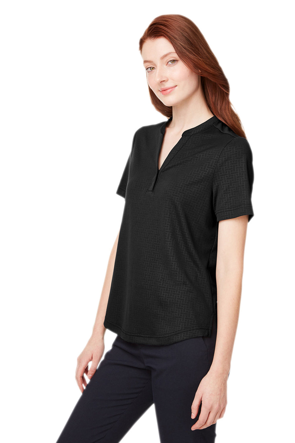 North End NE102W Womens Replay Recycled Moisture Wicking Short Sleeve Polo Shirt Black Model 3q