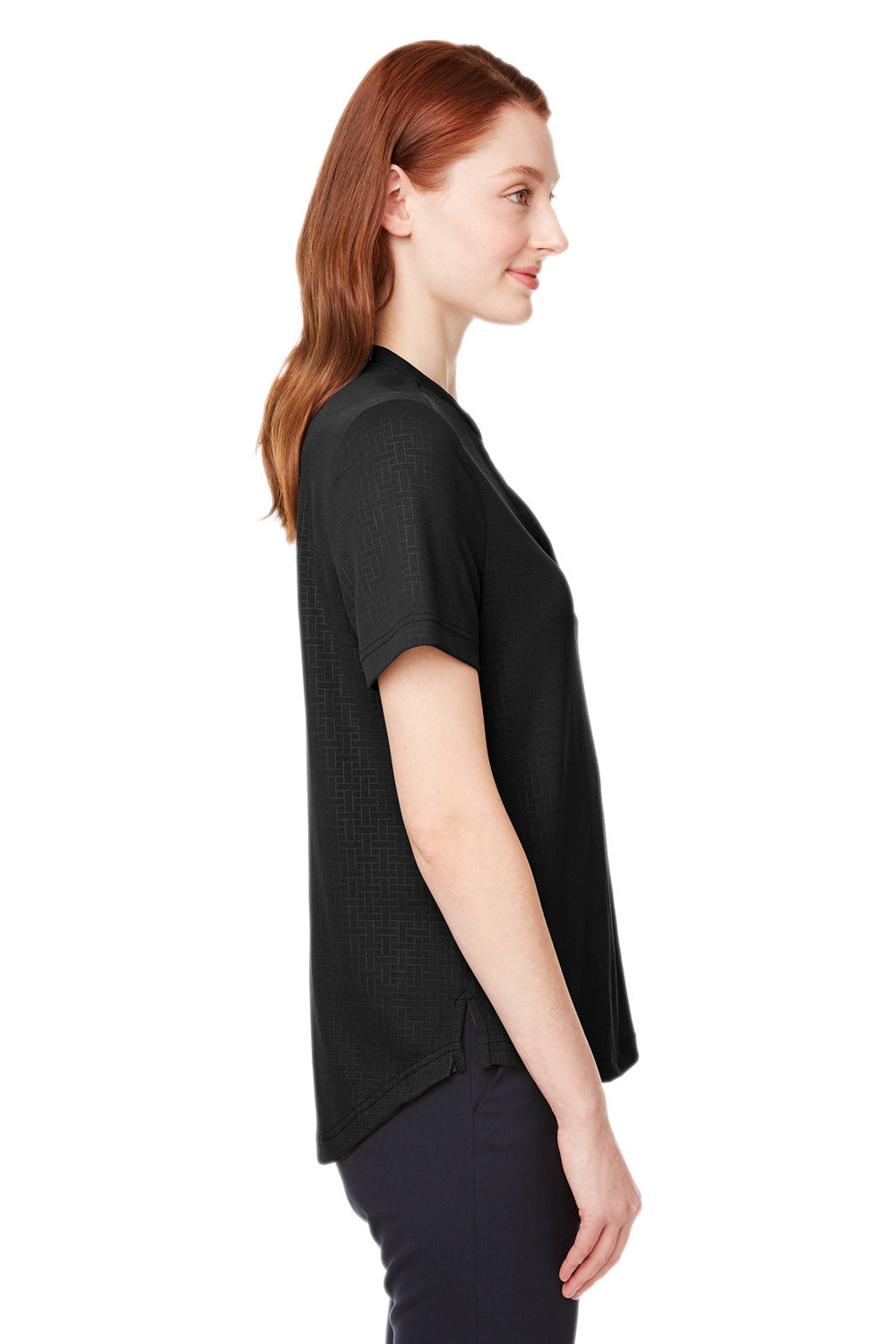 North End NE102W Womens Replay Recycled Moisture Wicking Short Sleeve Polo Shirt Black Model Side