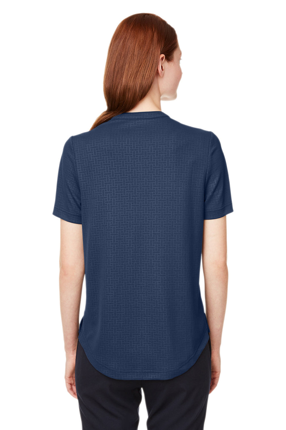 North End NE102W Womens Replay Recycled Moisture Wicking Short Sleeve Polo Shirt Classic Navy Blue Model Back