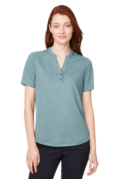 North End NE102W Womens Replay Recycled Moisture Wicking Short Sleeve Polo Shirt Opal Blue Model Front