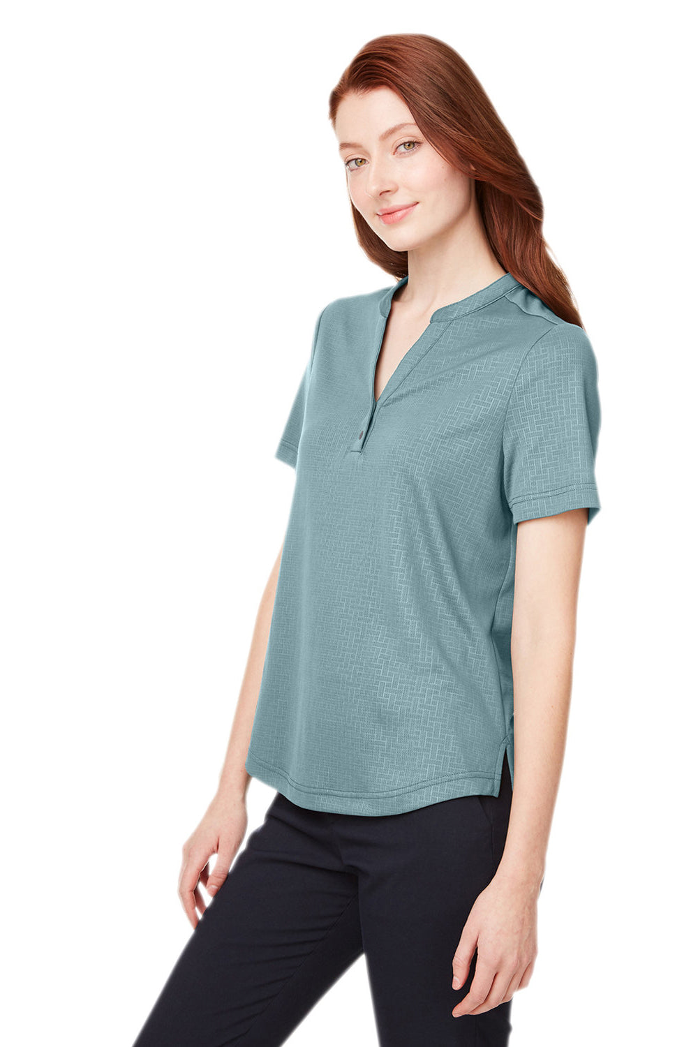 North End NE102W Womens Replay Recycled Moisture Wicking Short Sleeve Polo Shirt Opal Blue Model 3q
