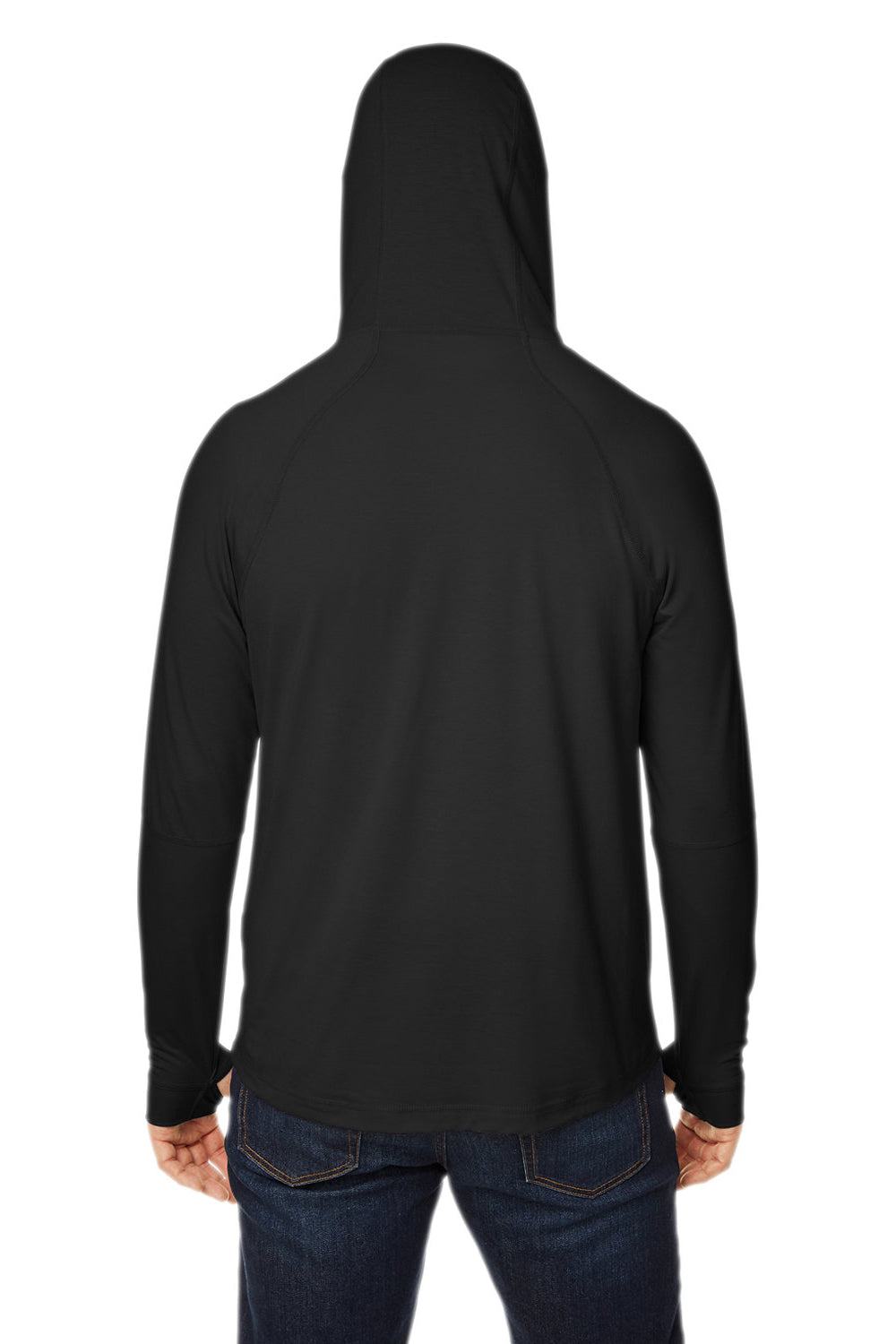 North End NE105 Mens Jaq Stretch Performance Moisture Wicking Long Sleeve Hooded T-Shirt Hoodie Black Model Back