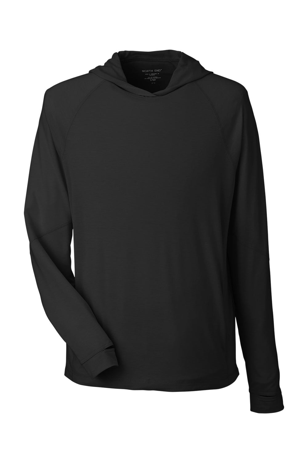 North End NE105 Mens Jaq Stretch Performance Moisture Wicking Long Sleeve Hooded T-Shirt Hoodie Black Flat Front