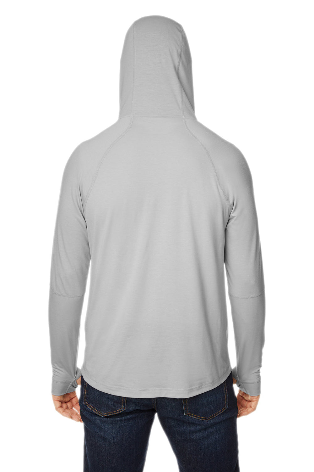 North End NE105 Mens Jaq Stretch Performance Moisture Wicking Long Sleeve Hooded T-Shirt Hoodie Platinum Grey Model Back