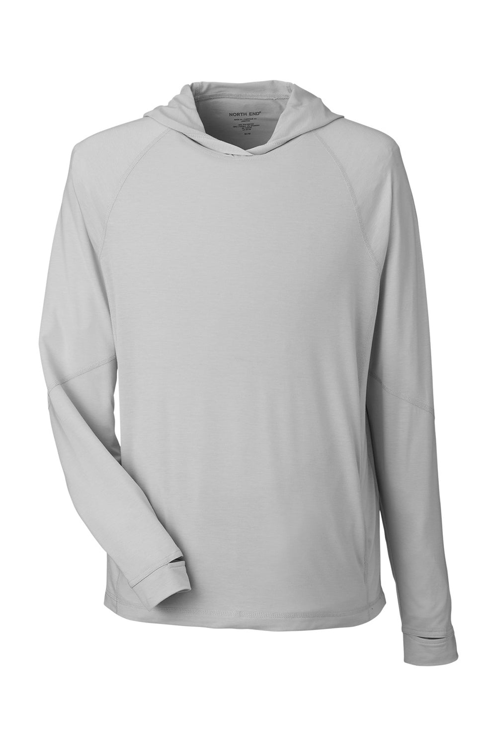 North End NE105 Mens Jaq Stretch Performance Moisture Wicking Long Sleeve Hooded T-Shirt Hoodie Platinum Grey Flat Front