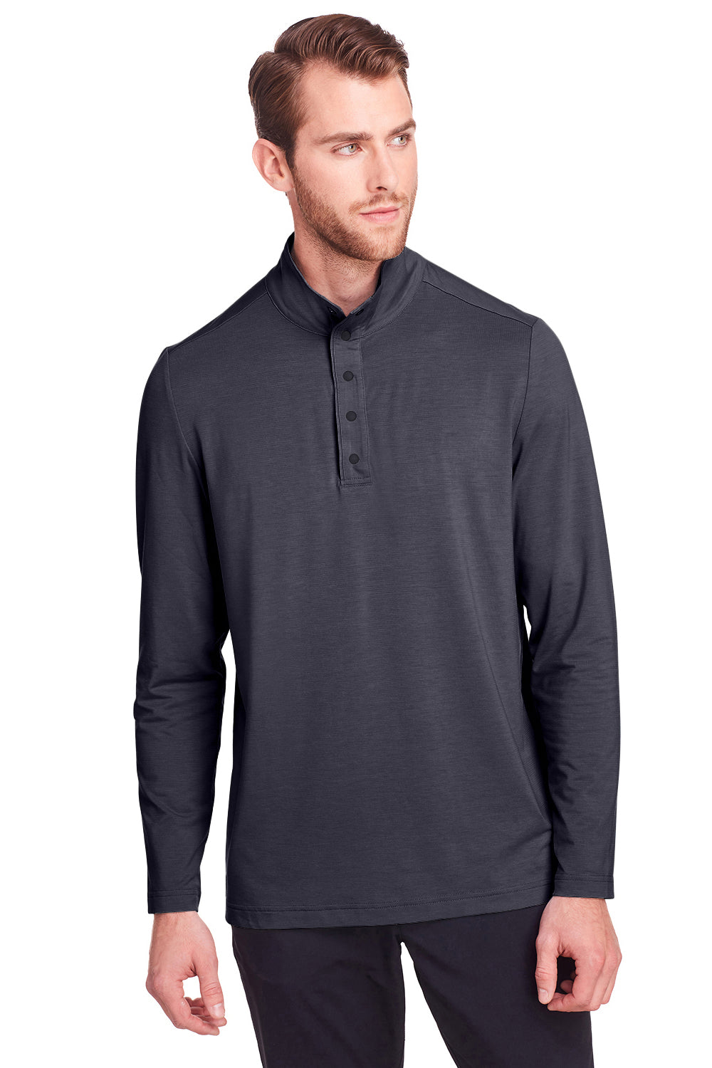 North End NE400 Mens Jaq Performance Moisture Wicking Long Sleeve Polo Shirt Carbon Grey Model Front