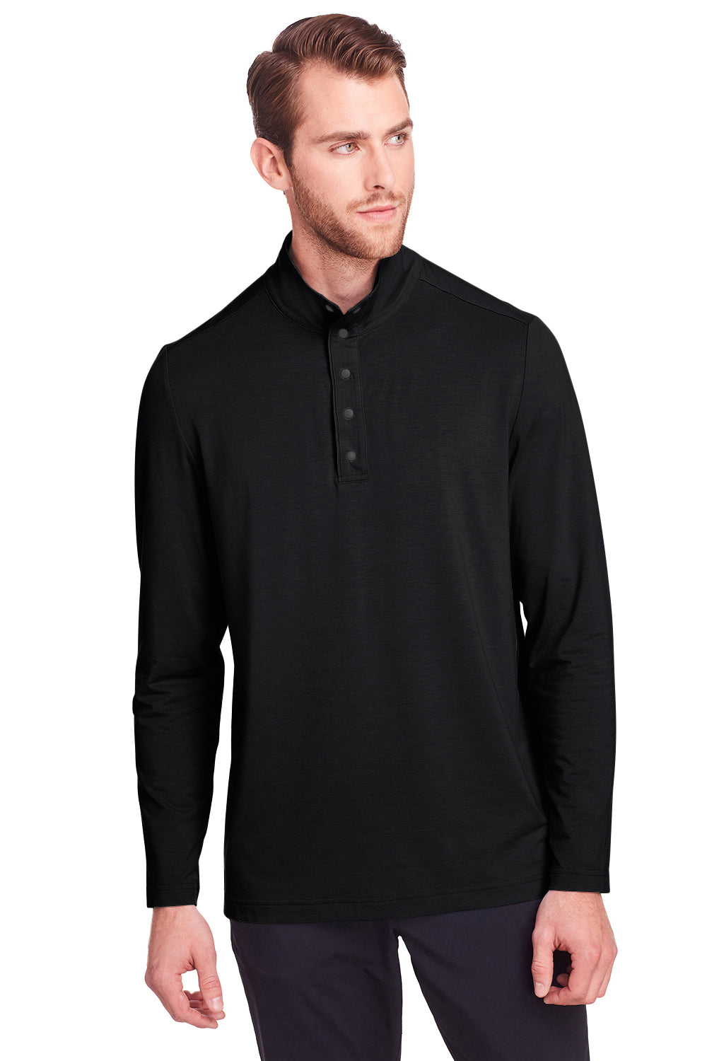 North End NE400 Mens Jaq Performance Moisture Wicking Long Sleeve Polo Shirt Black Model Front
