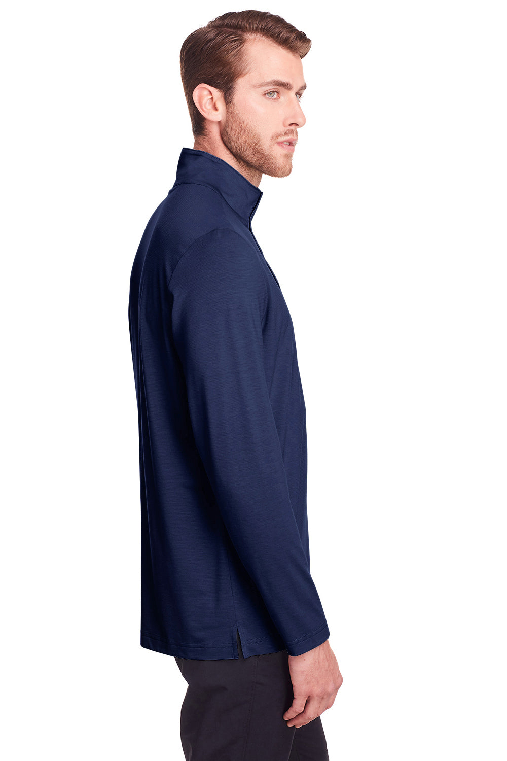 North End NE400 Mens Jaq Performance Moisture Wicking Long Sleeve Polo Shirt Classic Navy Blue Model Side