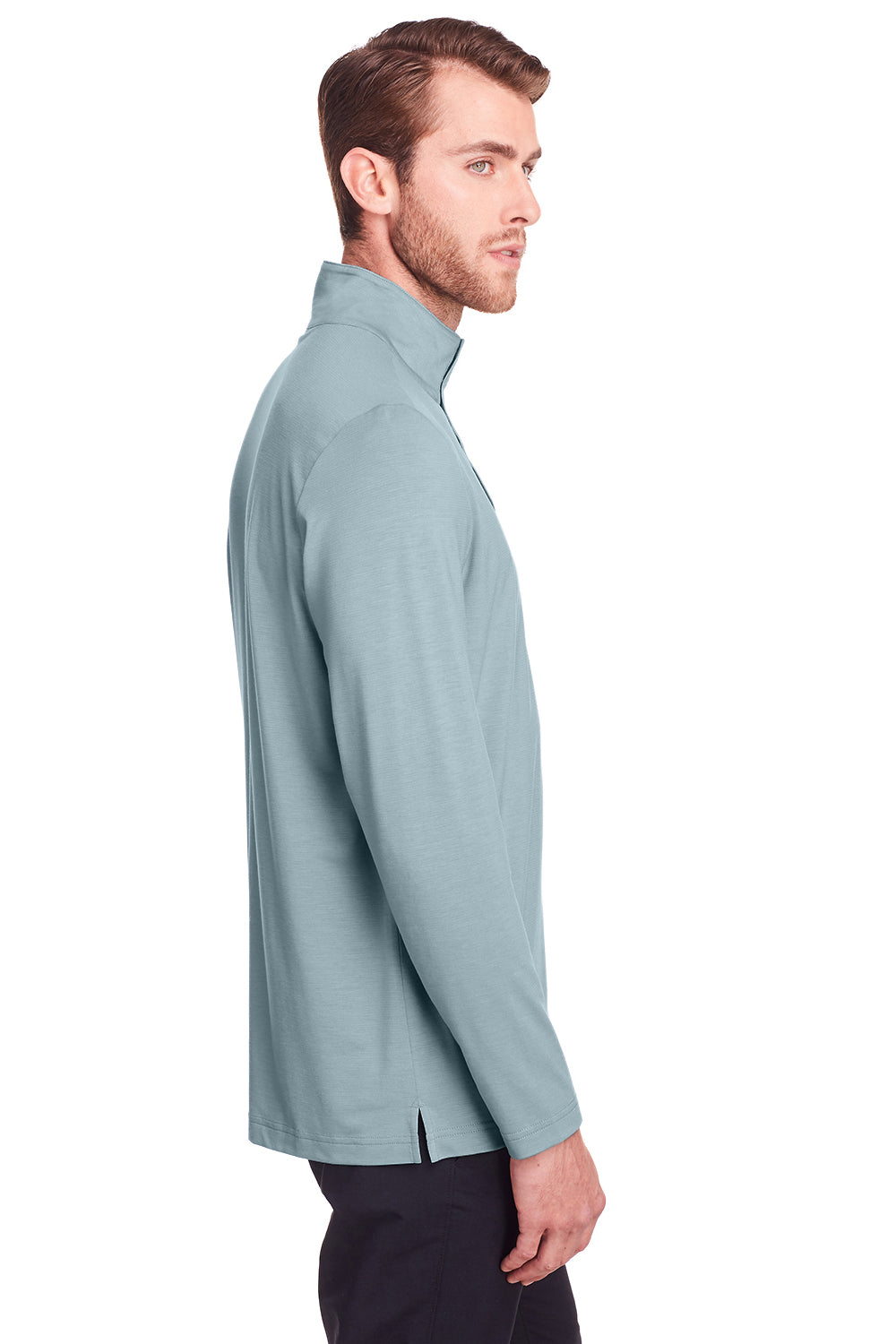 North End NE400 Mens Jaq Performance Moisture Wicking Long Sleeve Polo Shirt Opal Blue Model Side