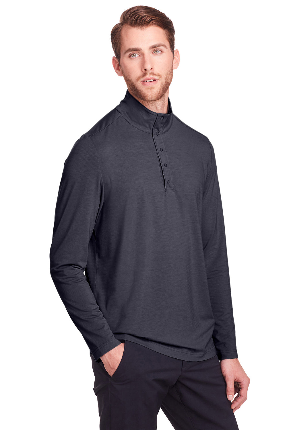 North End NE400 Mens Jaq Performance Moisture Wicking Long Sleeve Polo Shirt Carbon Grey Model 3q
