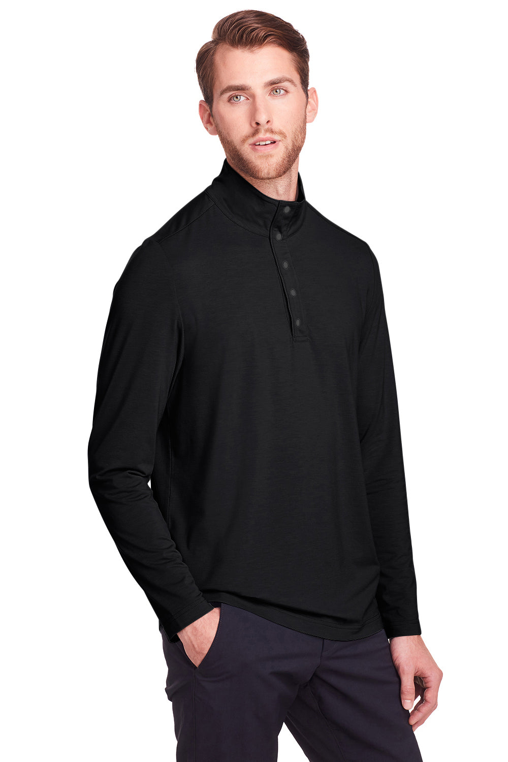 North End NE400 Mens Jaq Performance Moisture Wicking Long Sleeve Polo Shirt Black Model 3q
