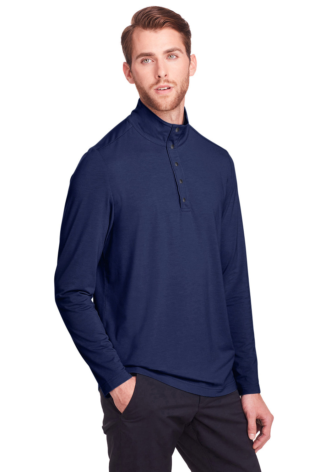 North End NE400 Mens Jaq Performance Moisture Wicking Long Sleeve Polo Shirt Classic Navy Blue Model 3q