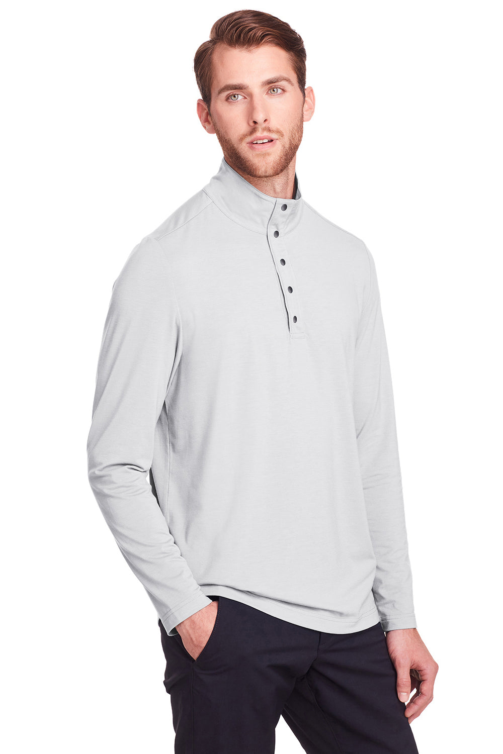 North End NE400 Mens Jaq Performance Moisture Wicking Long Sleeve Polo Shirt Platinum Grey Model 3q