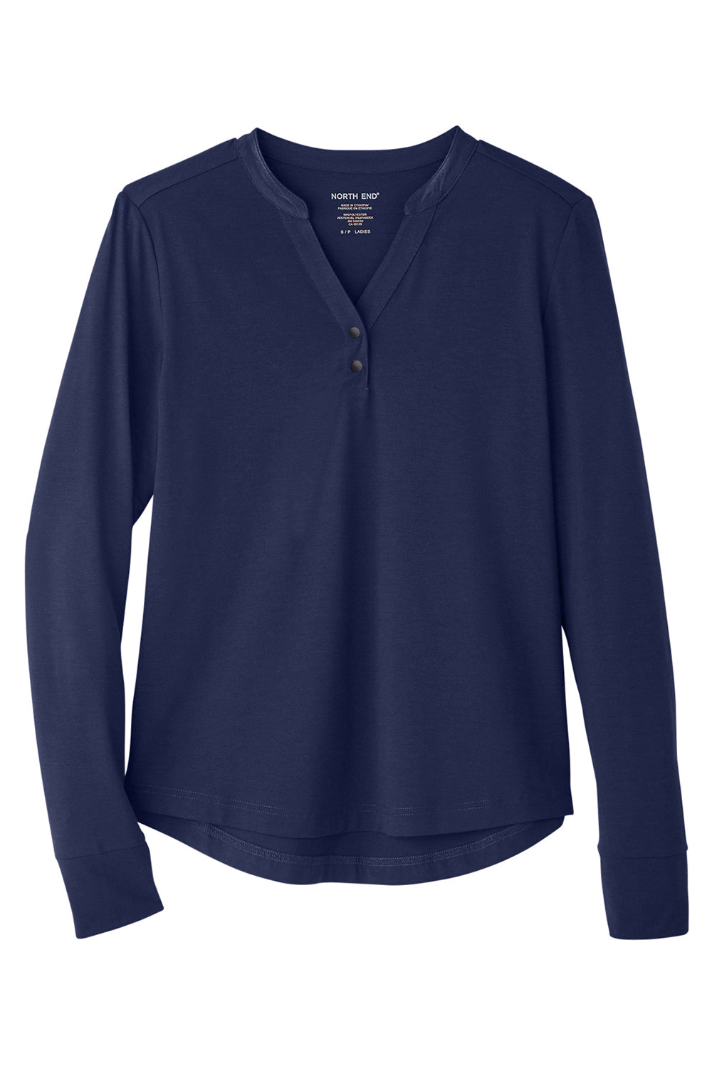 North End NE400W Womens Jaq Performance Moisture Wicking Long Sleeve Polo Shirt Classic Navy Blue Flat Front