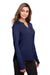North End NE400W Womens Jaq Performance Moisture Wicking Long Sleeve Polo Shirt Classic Navy Blue Model 3q
