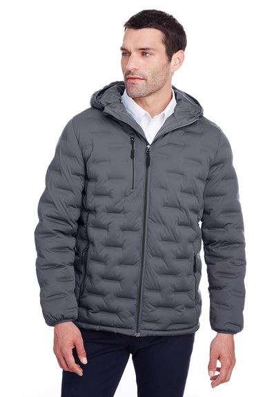 North End NE708 Mens Loft Waterproof Full Zip Hooded Puffer Jacket Carbon Grey/Black Model Front