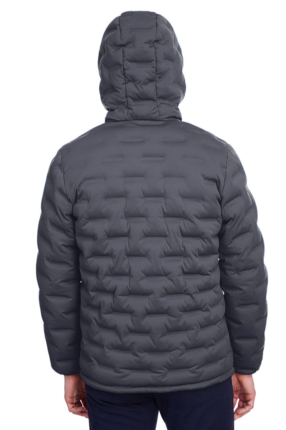 North End NE708 Mens Loft Waterproof Full Zip Hooded Puffer Jacket Carbon Grey/Black Model Back