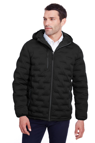 North End NE708 Mens Loft Waterproof Full Zip Hooded Puffer Jacket Black/Carbon Grey Model Front