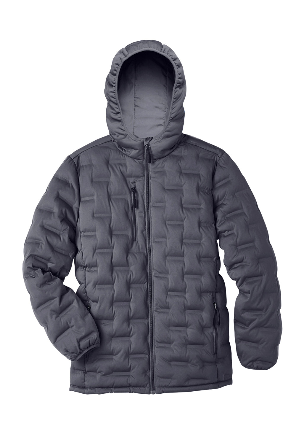 North End NE708 Mens Loft Waterproof Full Zip Hooded Puffer Jacket Carbon Grey/Black Flat Front