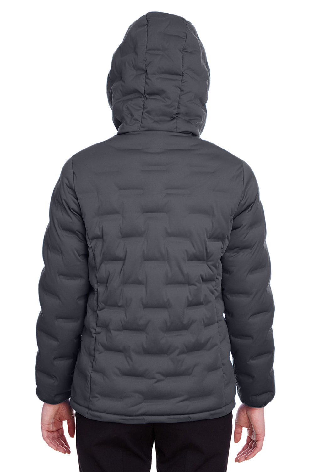 North End NE708W Womens Loft Waterproof Full Zip Hooded Puffer Jacket Carbon Grey/Black Model Back