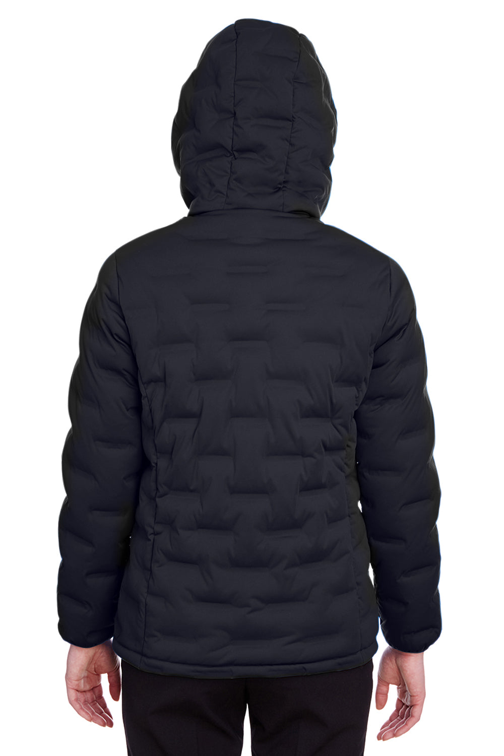 North End NE708W Womens Loft Waterproof Full Zip Hooded Puffer Jacket Black/Carbon Grey Model Back