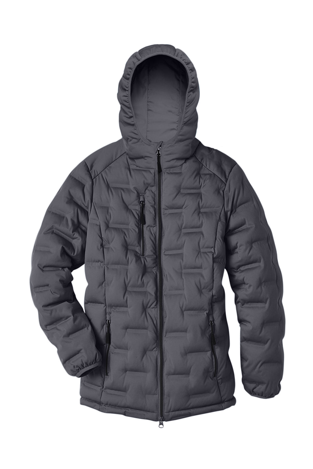 North End NE708W Womens Loft Waterproof Full Zip Hooded Puffer Jacket Carbon Grey/Black Flat Front