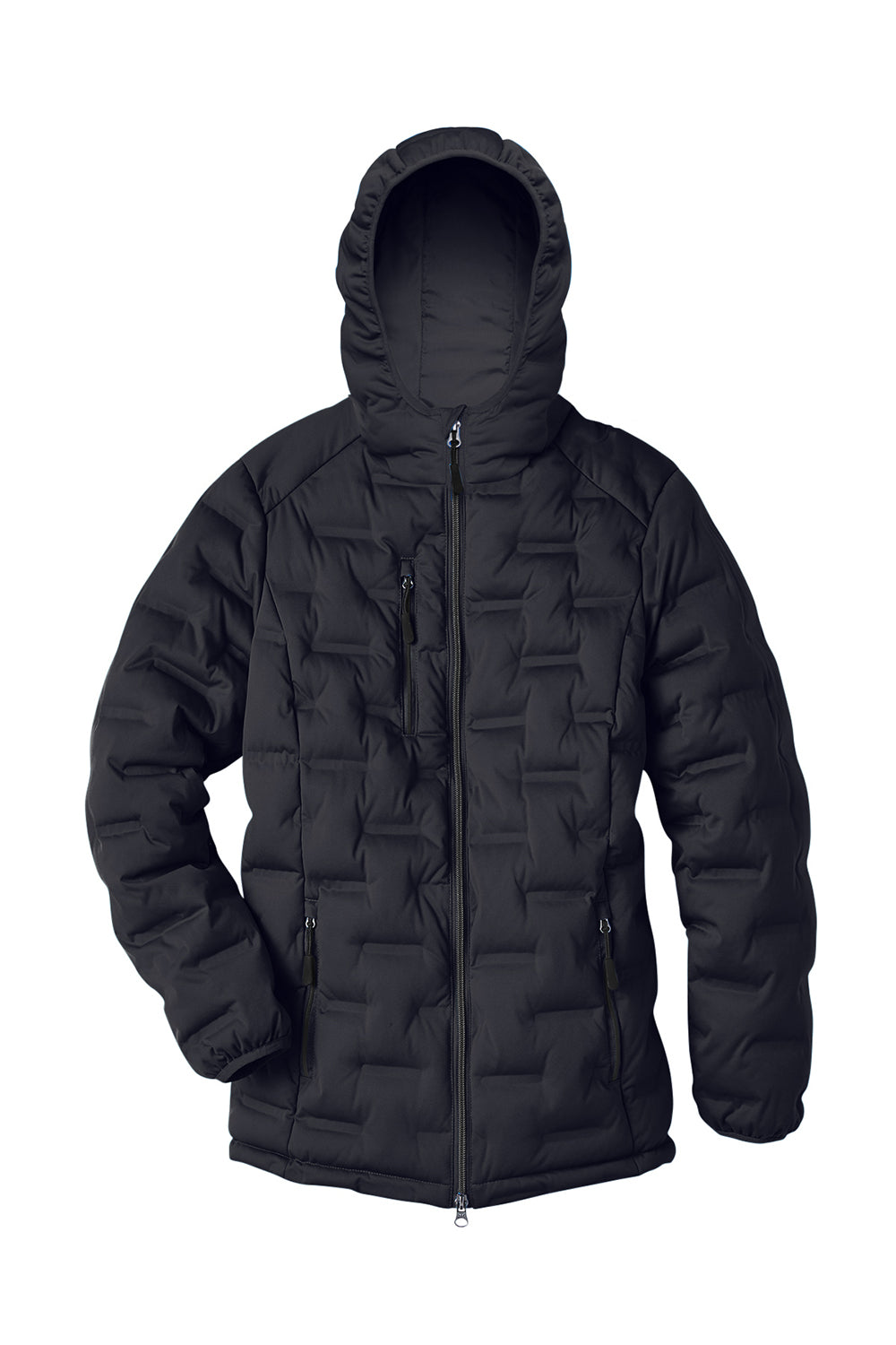 North End NE708W Womens Loft Waterproof Full Zip Hooded Puffer Jacket Black/Carbon Grey Flat Front