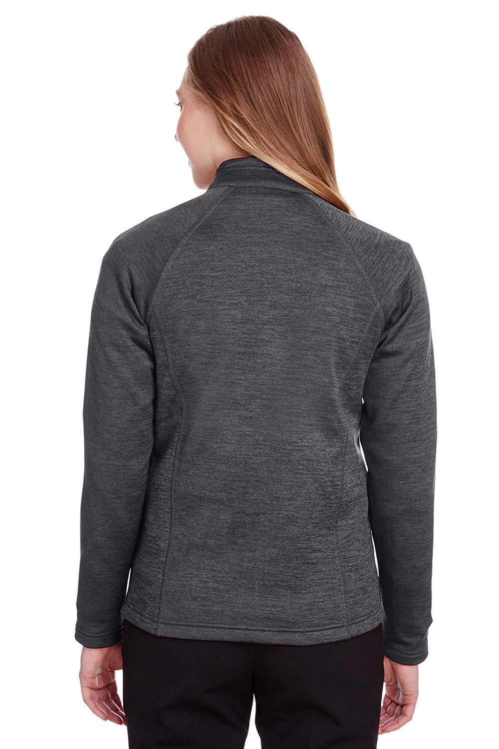 North End NE712W Womens Flux 2.0 Fleece Water Resistant Full Zip Jacket Heather Black/Carbon Grey Model Back