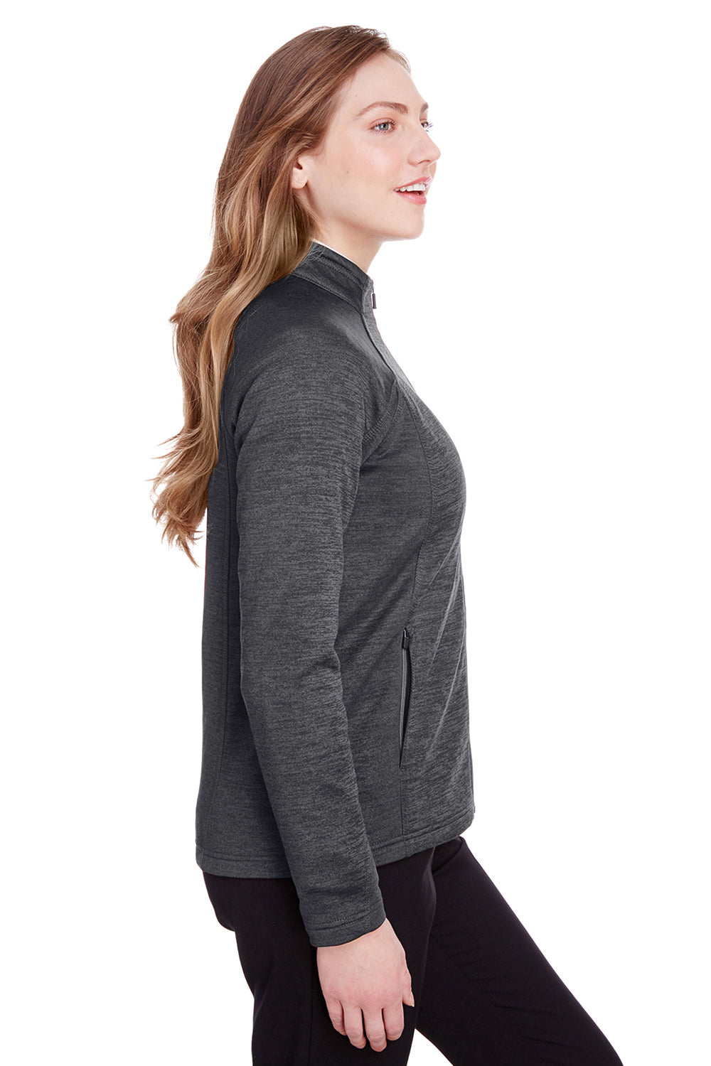 North End NE712W Womens Flux 2.0 Fleece Water Resistant Full Zip Jacket Heather Black/Carbon Grey Model Side