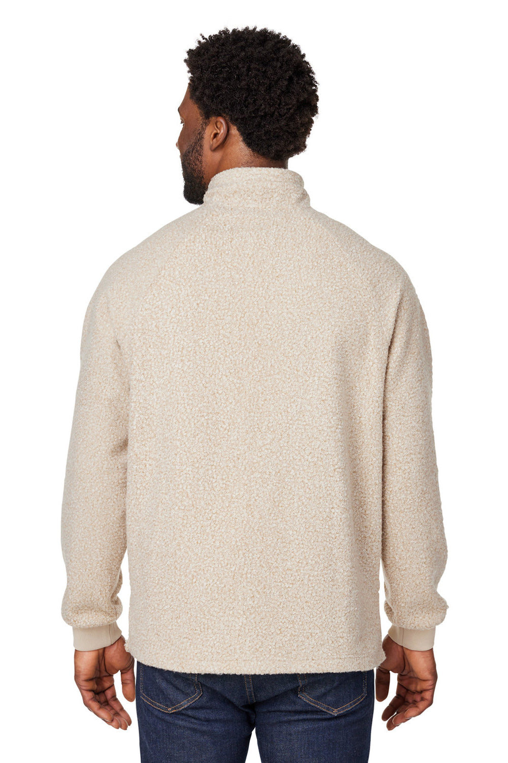 North End NE713 Mens Aura Sweater Fleece 1/4 Zip Sweatshirt w/ Pockets Heather Oatmeal/Teak Model Back