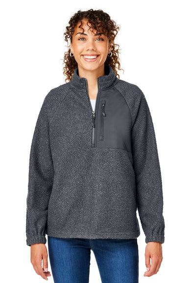 North End NE713W Womens Aura Sweater Fleece 1/4 Zip Sweatshirt w/ Pockets Carbon Grey Model Front