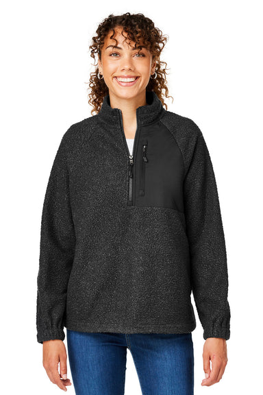 North End NE713W Womens Aura Sweater Fleece 1/4 Zip Sweatshirt w/ Pockets Black Model Front