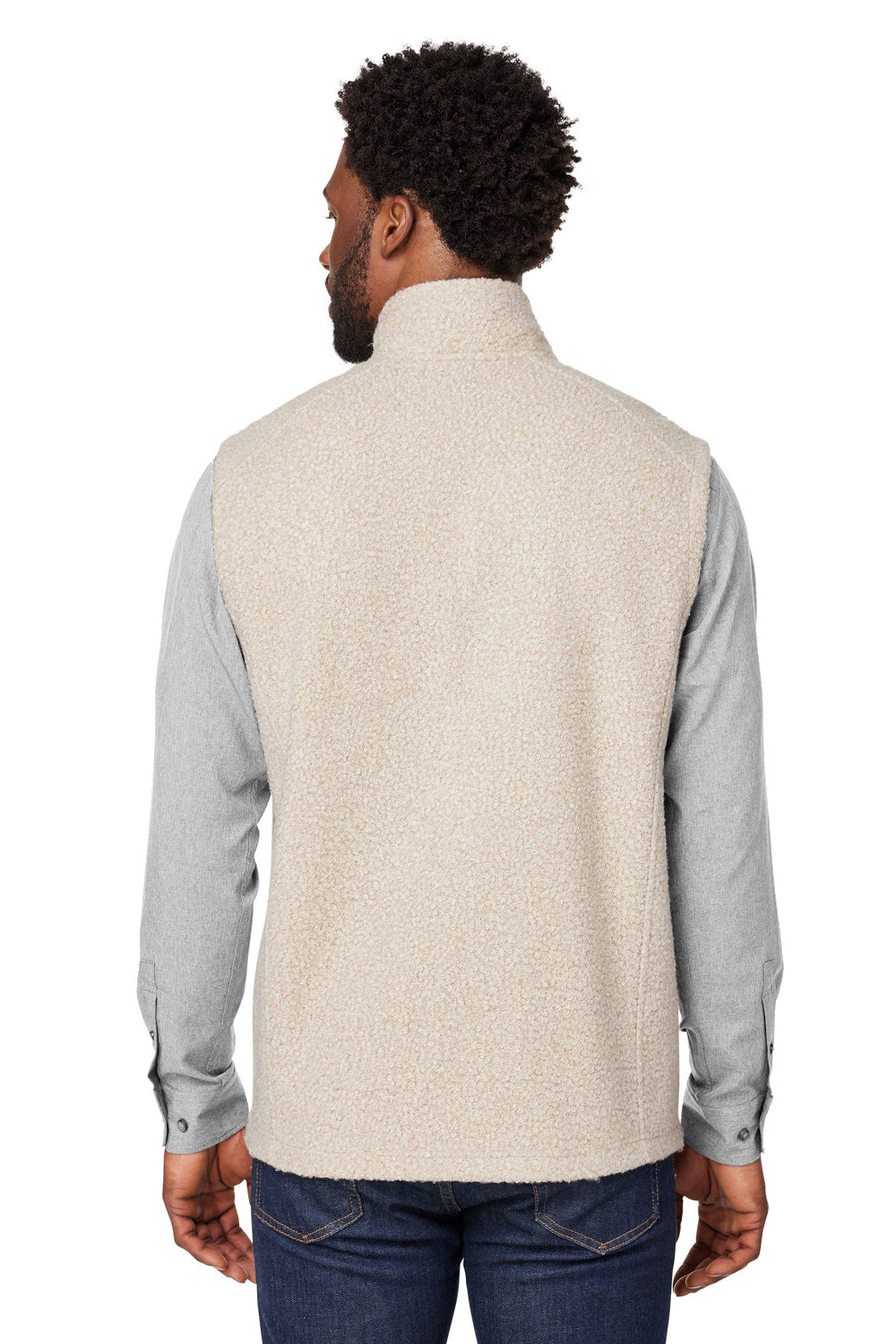 North End NE714 Mens Aura Sweater Fleece Full Zip Vest Heather Oatmeal/Teak Model Back