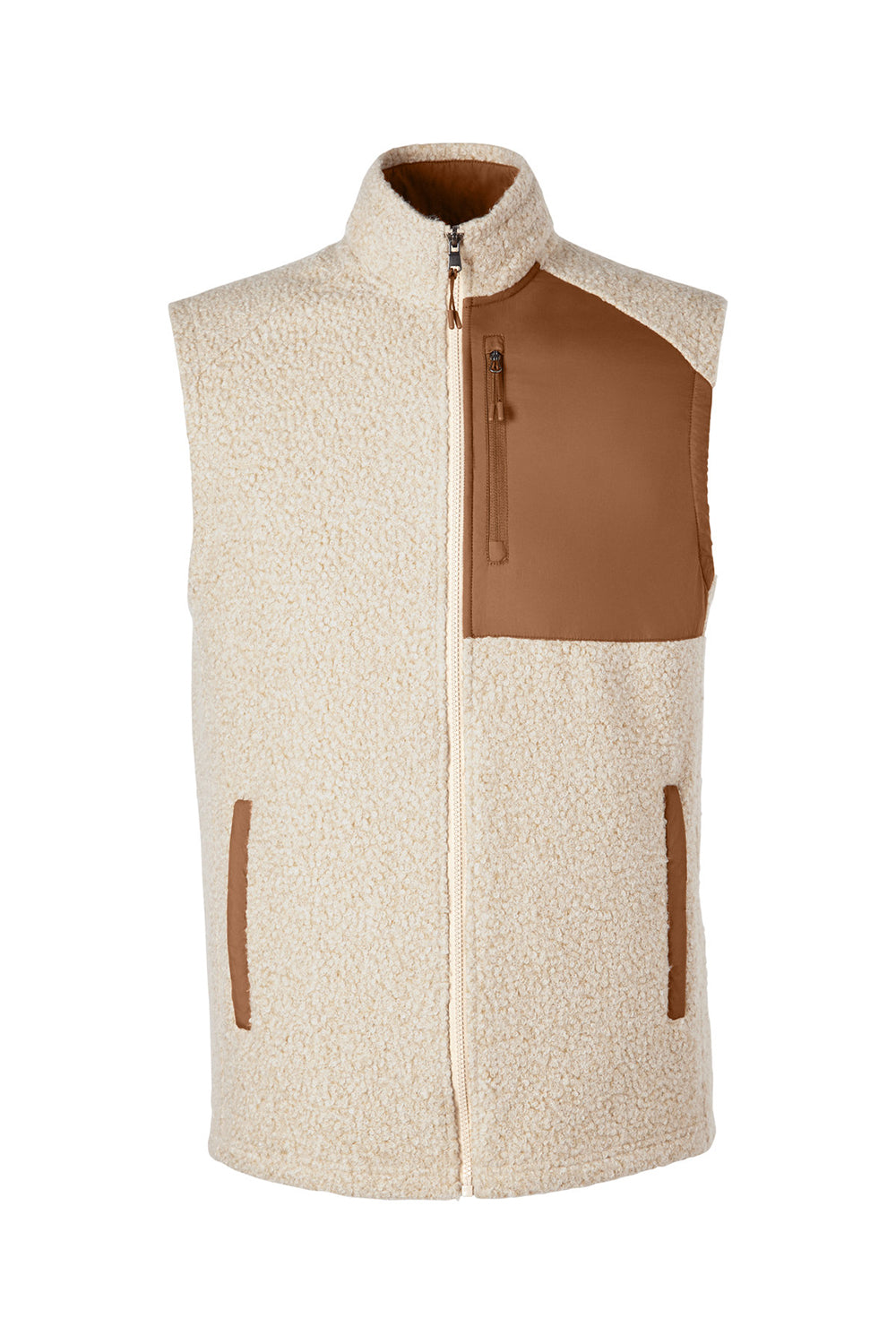 North End NE714 Mens Aura Sweater Fleece Full Zip Vest Heather Oatmeal/Teak Flat Front