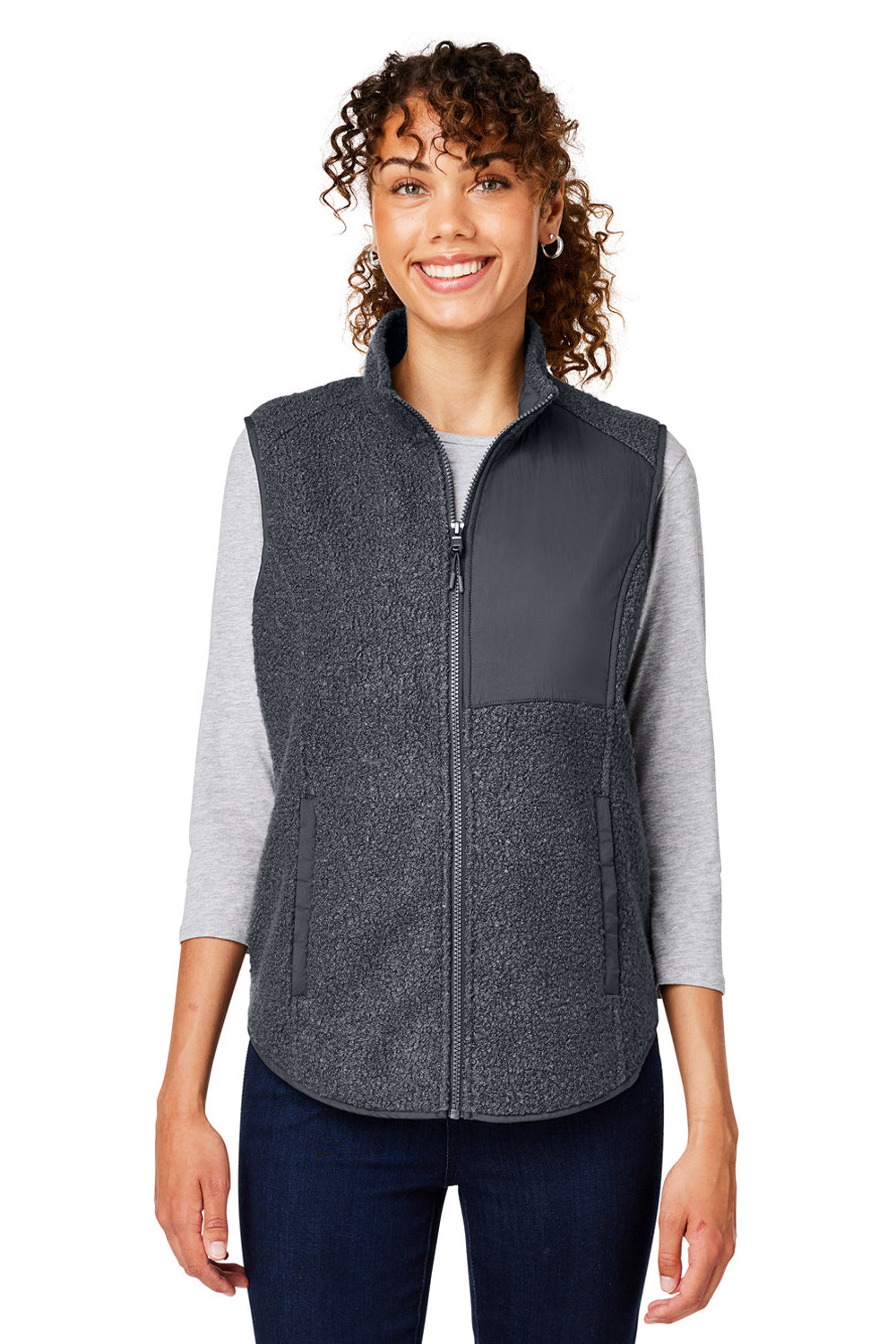 North End NE714W Womens Aura Sweater Fleece Full Zip Vest Carbon Grey Model Front