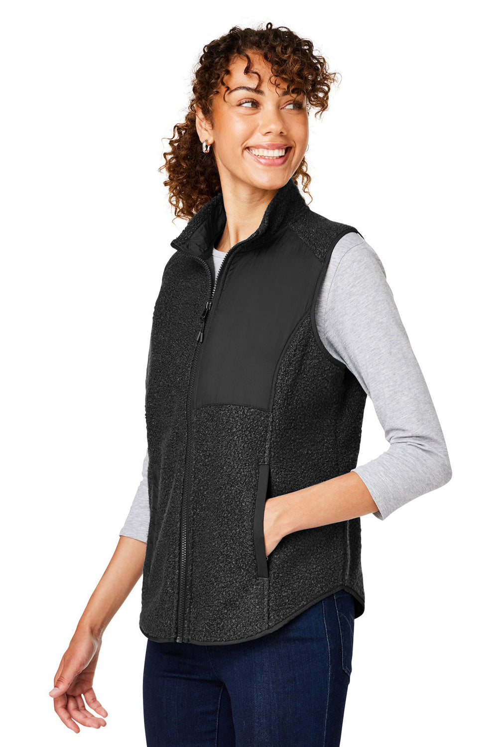 North End NE714W Womens Aura Sweater Fleece Full Zip Vest Black Model 3q