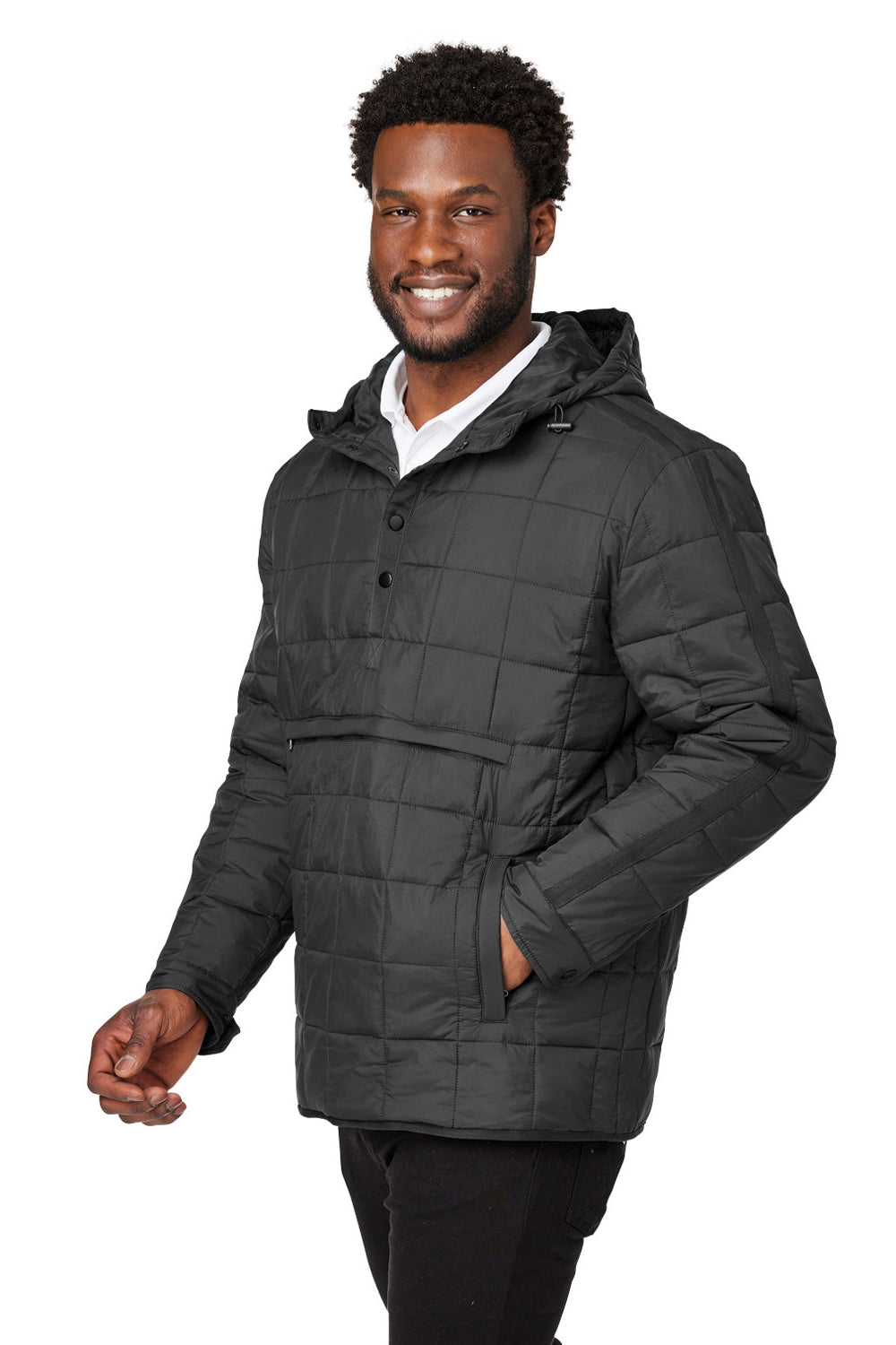 North End NE722 Mens Aura Water Resistant Packable Hooded Anorak Jacket Black Model 3q
