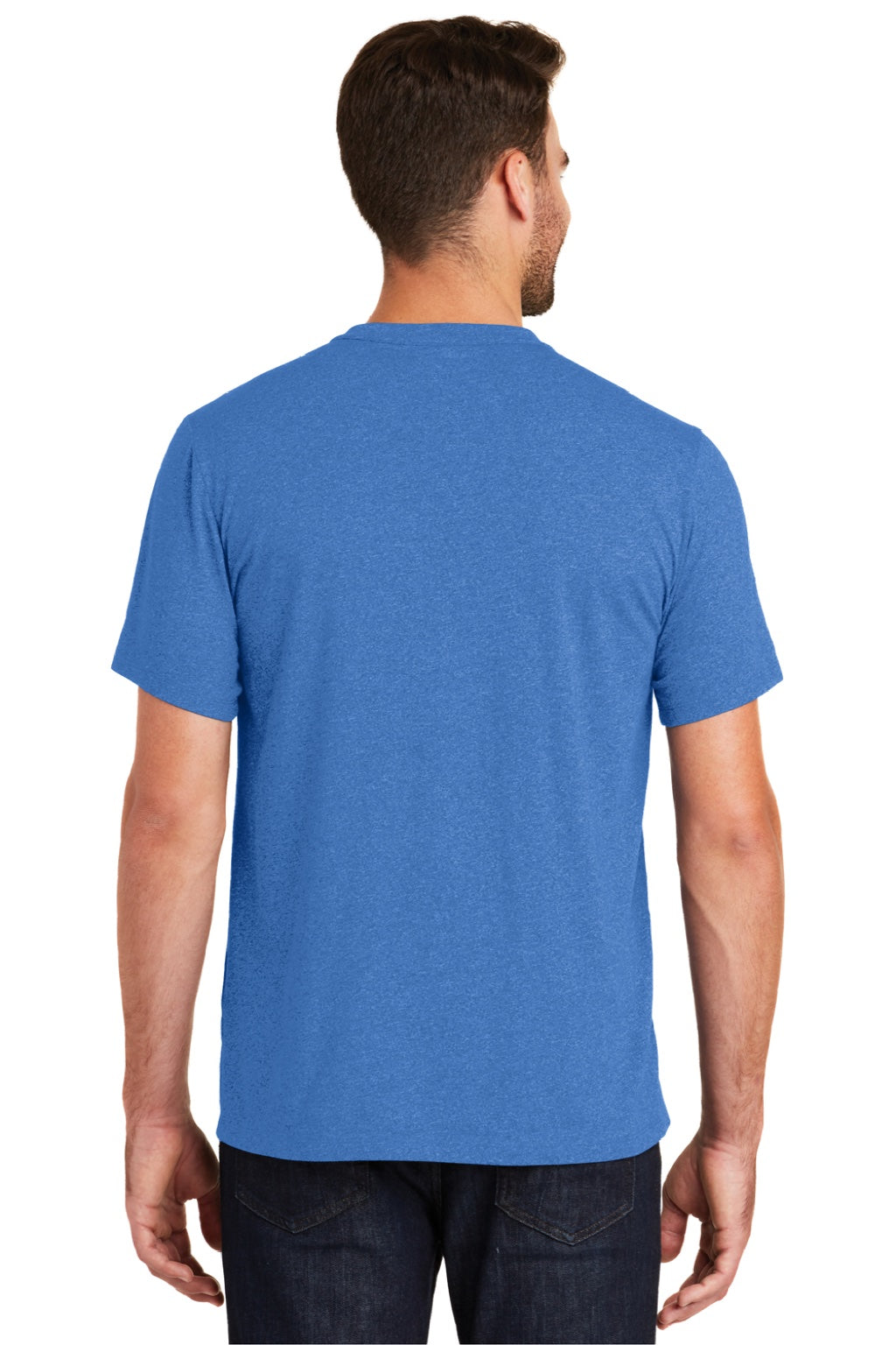 New Era NEA100 Mens Heritage Short Sleeve Crewneck T-Shirt Heather Royal Blue Model Back