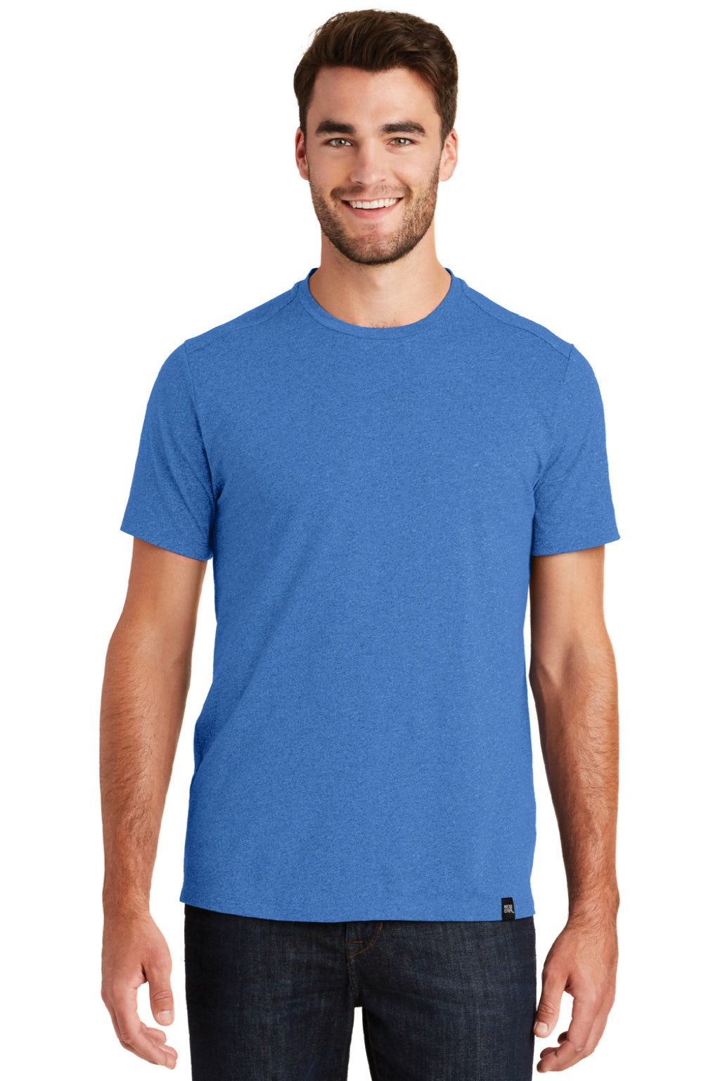 New Era NEA100 Mens Heritage Short Sleeve Crewneck T-Shirt Heather Royal Blue Model Front