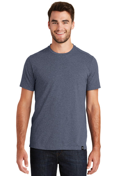 New Era NEA100 Mens Heritage Short Sleeve Crewneck T-Shirt Heather True Navy Blue Model Front