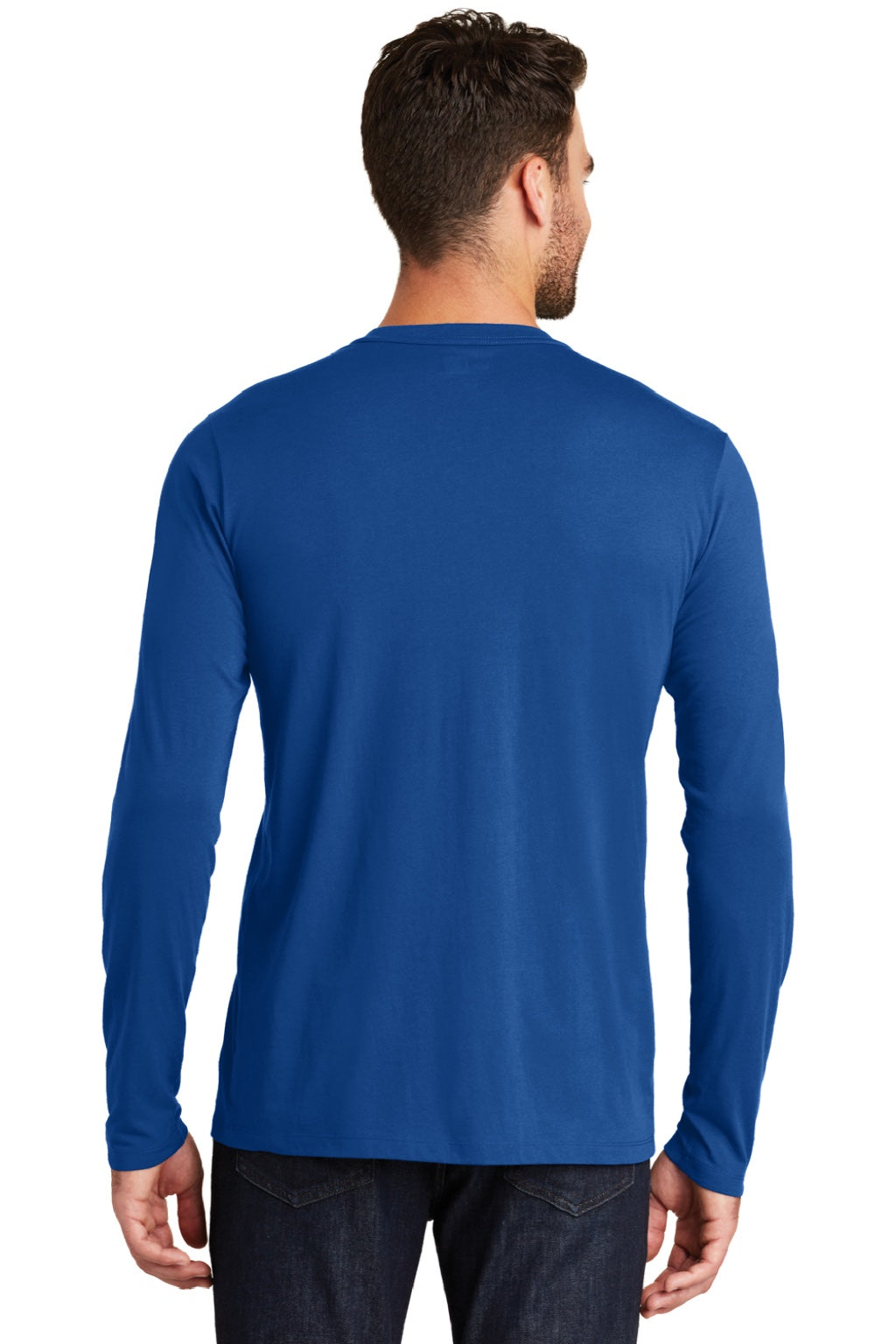 New Era NEA102 Mens Heritage Long Sleeve Crewneck T-Shirt Royal Blue Model Back
