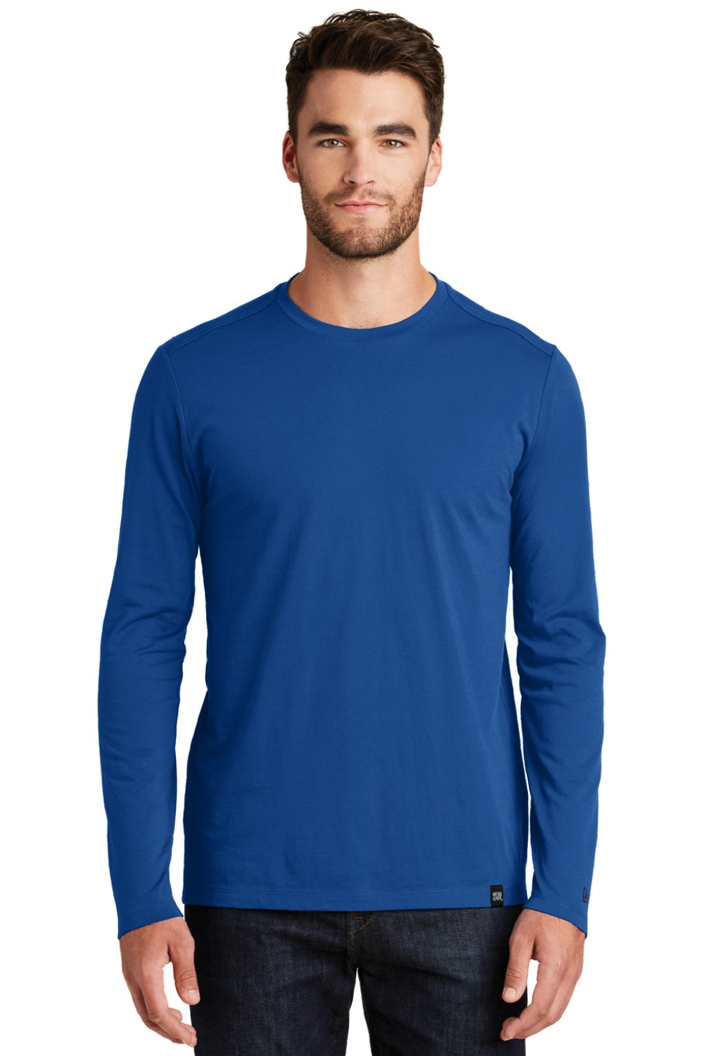 New Era NEA102 Mens Heritage Long Sleeve Crewneck T-Shirt Royal Blue Model Front