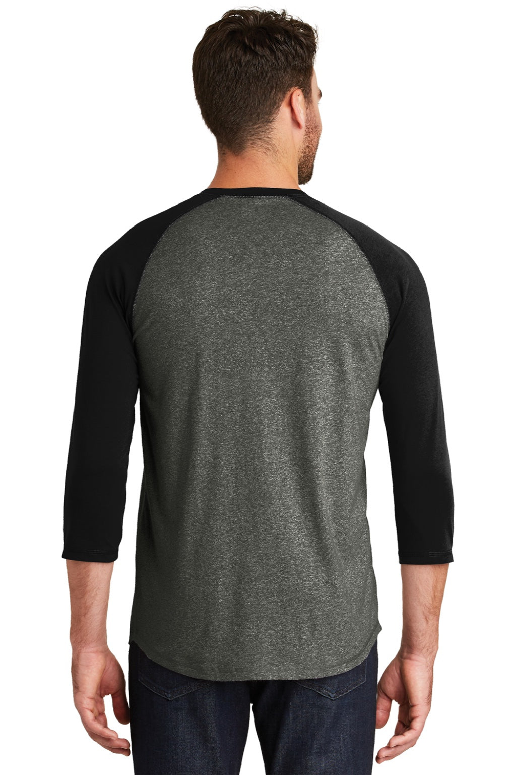 New Era NEA104 Mens Heritage 3/4 Sleeve Crewneck T-Shirt Black Twist/Black Model Back