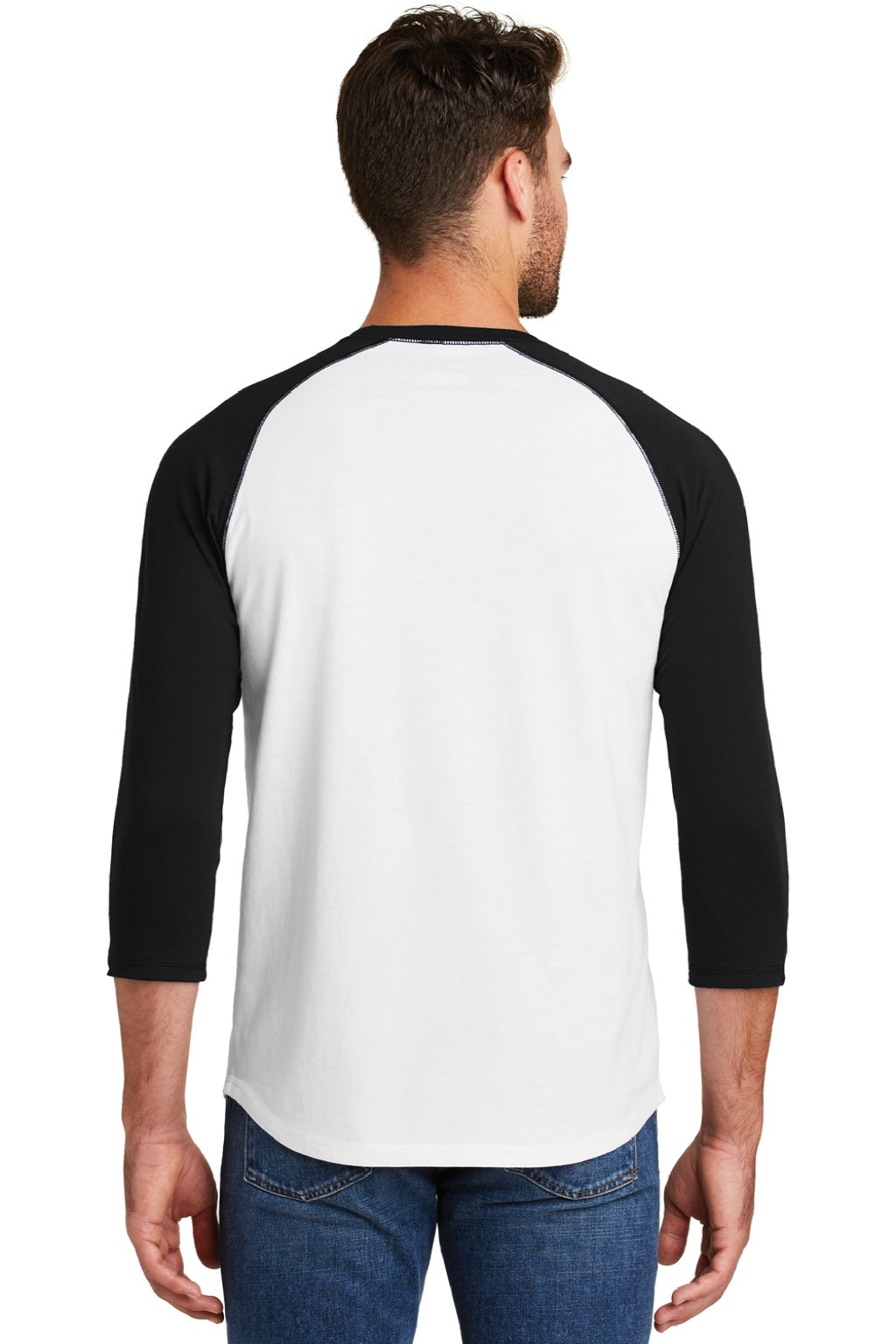 New Era NEA104 Mens Heritage 3/4 Sleeve Crewneck T-Shirt White/Black Model Back