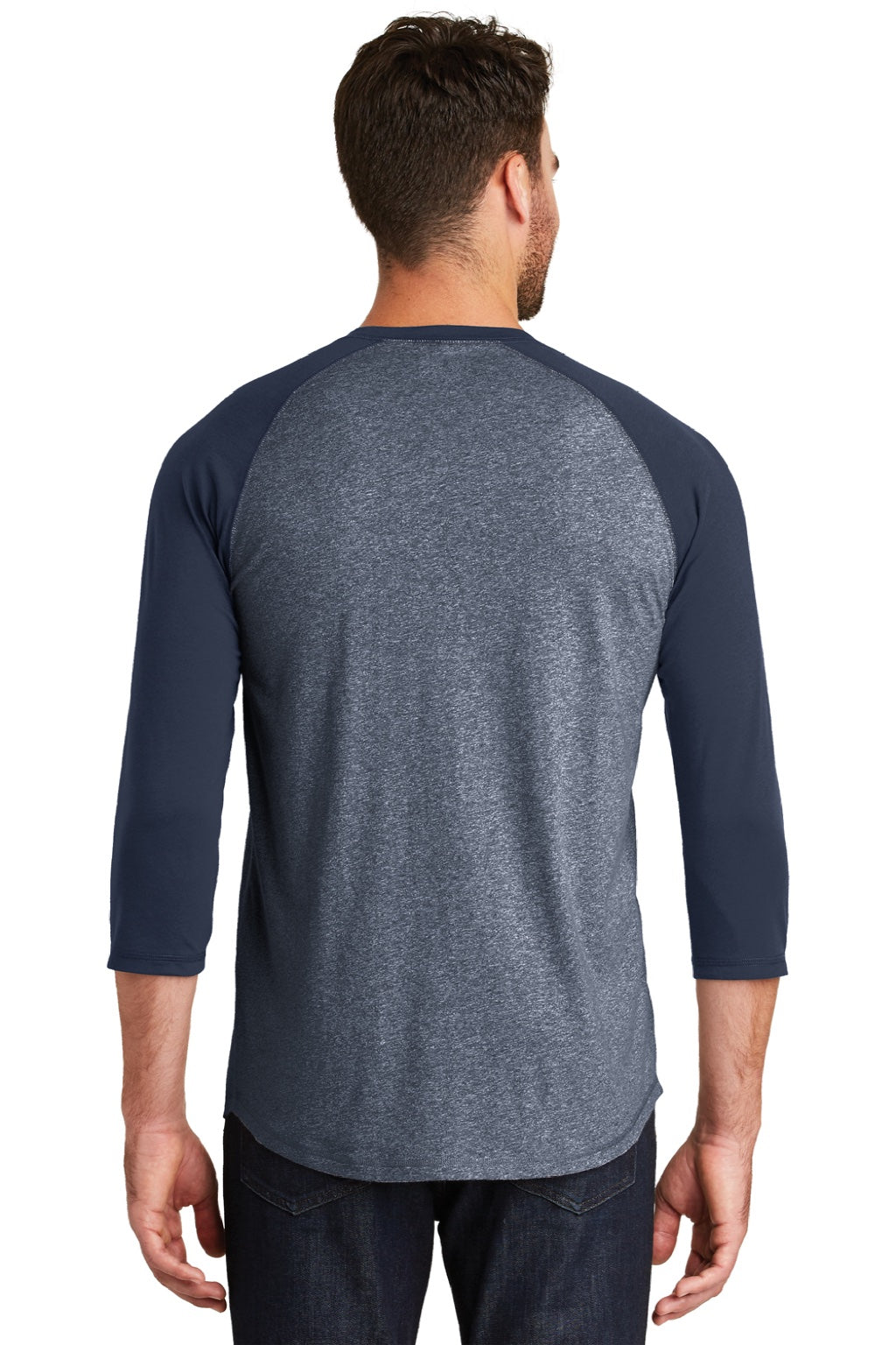 New Era NEA104 Mens Heritage 3/4 Sleeve Crewneck T-Shirt Navy Blue/Navy Blue Twist Model Back
