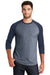 New Era NEA104 Mens Heritage 3/4 Sleeve Crewneck T-Shirt Navy Blue/Navy Blue Twist Model Front