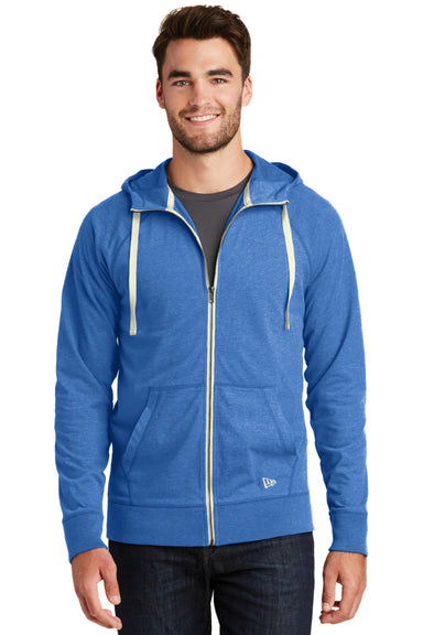 New Era NEA122 Mens Sueded Full Zip Hooded Sweatshirt Hoodie w/ Pockets Heather Royal Blue Model Front