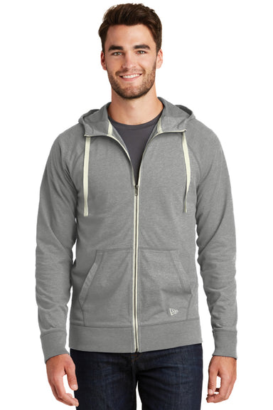 New Era NEA122 Mens Sueded Full Zip Hooded Sweatshirt Hoodie w/ Pockets Heather Shadow Grey Model Front