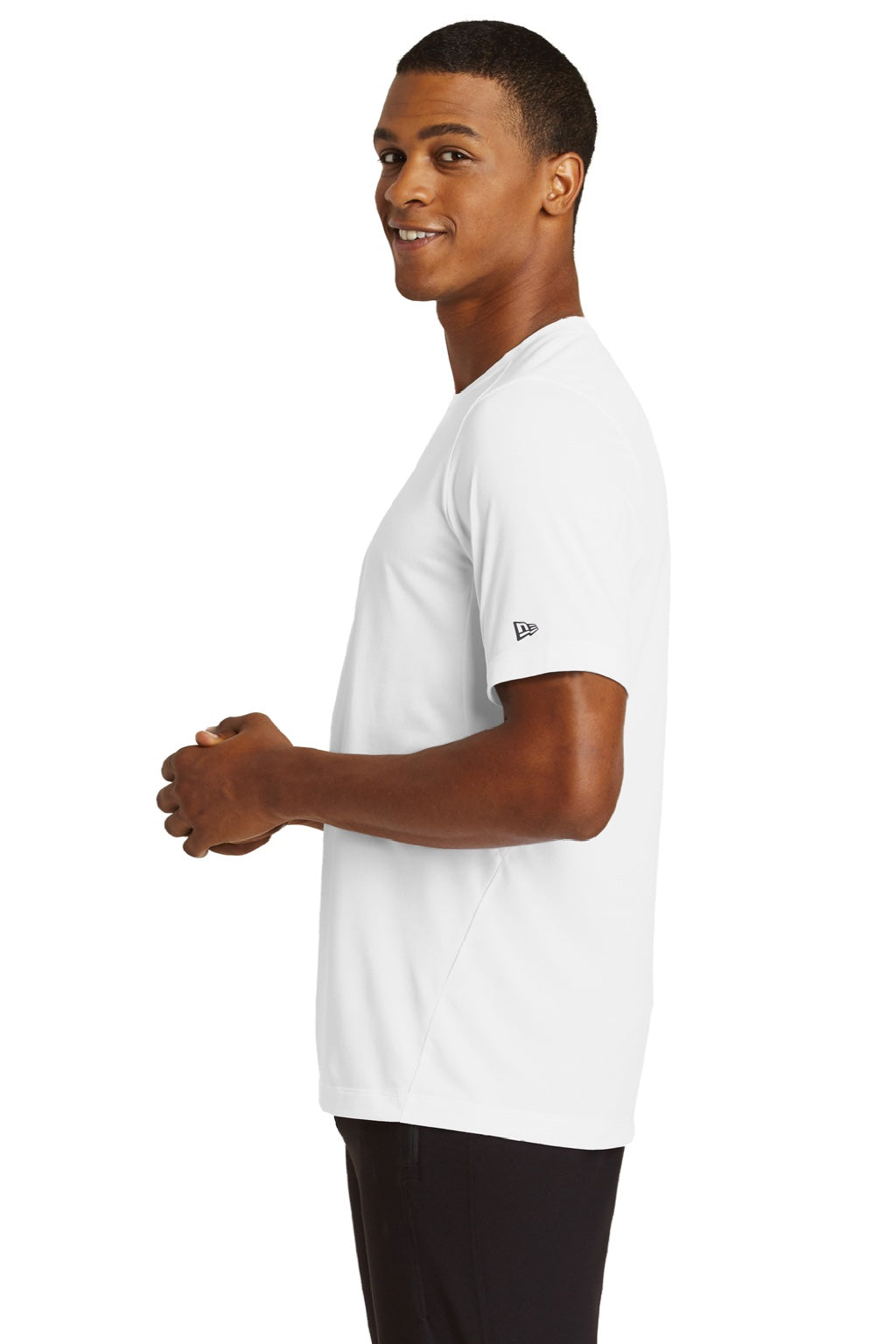 New Era NEA200 Mens Series Performance Jersey Moisture Wicking Short Sleeve Crewneck T-Shirt White Model Side